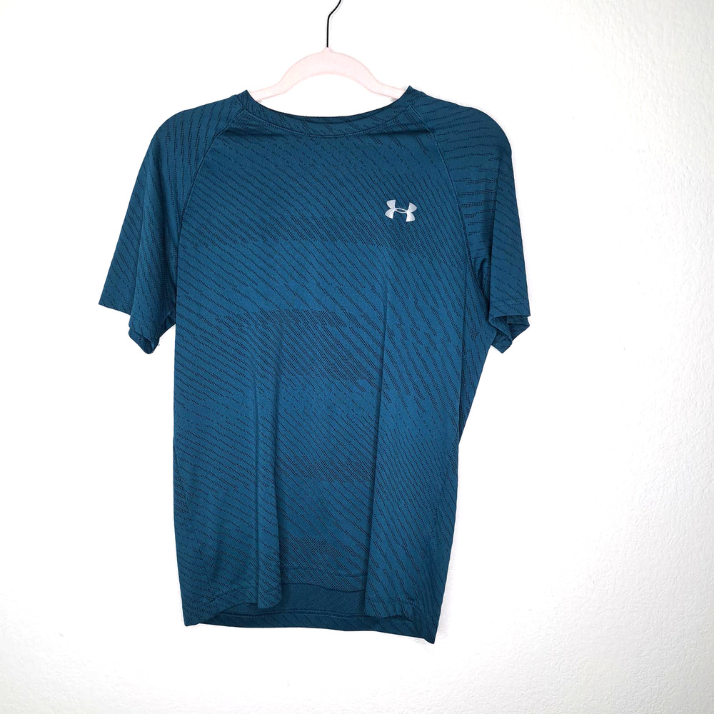 Under Armour Men's Fitted HEATGEAR Blue/Teal Threadborne T-shirt Size Small